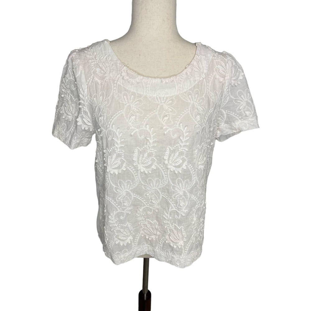 Anthropologie Vanessa Virginia short sleeve blouse ivory floral women's medium